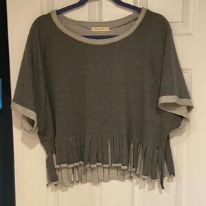 Testament Charcoal Fringe Short Sleeve Top